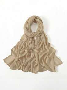 1pc Women's Solid Color Viscose Headscarf, Soft Wide Hem Hijab Scarf, Versatile Sun Protection Scarf, Suitable For Daily Wear For Dress - Beige - View 4