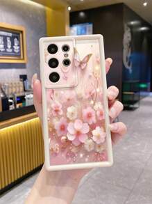 1 件粉色花朵蝴蝶保护手机壳适用于 Apple、/Galaxy、Infinix、Redmi、OPPO、VIVO、Realme、MOTO