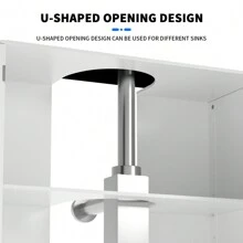 Lucn Modern Style Kitchen / Bathroom Under Sink Cabinet Washroom Sink Storage Unit Floor Free Standing Cupboard Restroom Basin Cupboard With Shelf, Simple White With Carved Lines, Waterprof And Moisture-Proof, U-Shaped Opening Design, MDF Boards, Adjustable Shelf Height, Double Door, Magnetic Attraction, 60*60*30 CM (Under-Sink Cabinet) - White - View 7