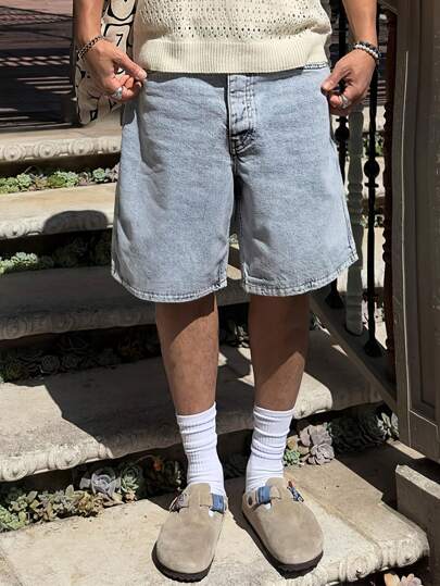 Men's Simple All-Match Solid Color Street Casual Fashion Denim Shorts Jorts, Summer