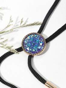 1件男士时尚蓝色仿宝石水钻圆形可调节优雅领结，适合街头和派对装扮 - 黑色 - 查看 2