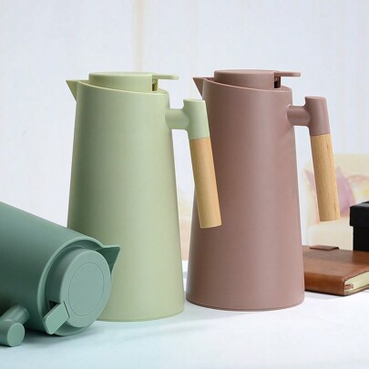 Bolsa de água quente com isolamento a vácuo de 1000 ml/33,8 oz, com botão de pressão e dispensador de um clique, jarra de água termal estilo nórdico com revestimento de plástico e interior de vidro, cafeteira para a volta às aulas