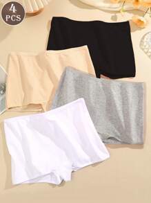 4pcs/Pack Women Breathable Friction Reducing Colored Shorts For Medium Waist Sports And Fitness