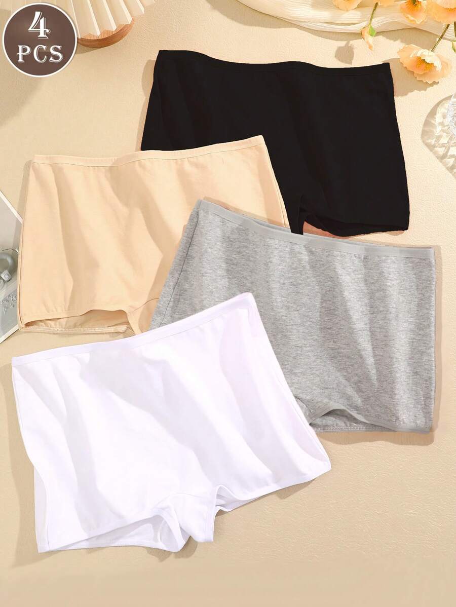 4pcs/Pack Women Breathable Friction Reducing Colored Shorts For Medium Waist Sports And Fitness