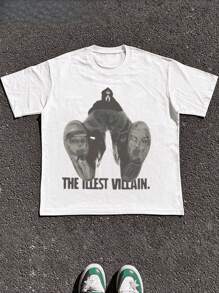 Size Plus  1 Pcs 100% Cotton The Illest Villain Rap Tee Graphic Print T Shirt Tops TEE 220g Heavy Cotton T Shirt - White - View 1
