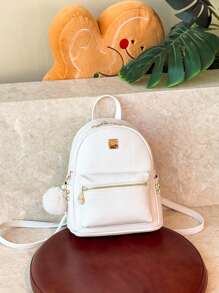 时尚迷你铆钉背包，配以毛皮绒球饰物 - 白色 - 查看 2