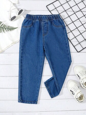 1pc Young Boy Casual Minimalist Street-Style Fashionable Blue Denim Jeans, Popular Spring/Summer