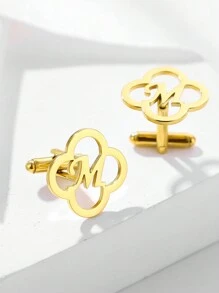 个性化定制新名字袖扣银质婚礼礼物新郎首字母袖扣伴郎礼物送给爱人朋友父亲兄弟情人节珠宝礼物 - 金色 - 查看 3