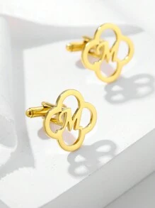 个性化定制新名字袖扣银质婚礼礼物新郎首字母袖扣伴郎礼物送给爱人朋友父亲兄弟情人节珠宝礼物 - 金色 - 查看 2