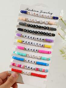11pcs/Set Bohemian Style Polymer Clay Paved Letter SWIFTIE Bracelet Set For Summer Gift