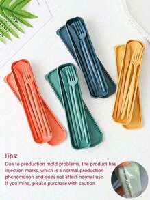 Set de 3 piezas de utensilios de viaje portátiles con estuche, cubertería reutilizable que incluye cubiertos, cuchara de café, tenedor de ensalada, cuchillo de bistec, palillos para comida, cuchara de postre y caja de almacenamiento, cubertería reutilizable con estuche, set de utensilios portátil para adultos - Multicolor - Ver 10