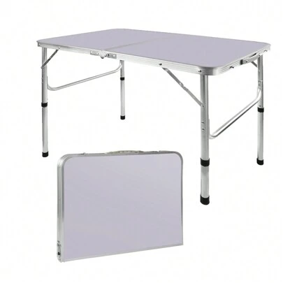 3FT Folding Table Home Pop-Up Table Aluminum Rectangle Camping Folding Table Portable Adjustable Garden Outdoor Picnic Table Kitchen Work Top Table, White, 3 X 2 X 1.2/2.2FT