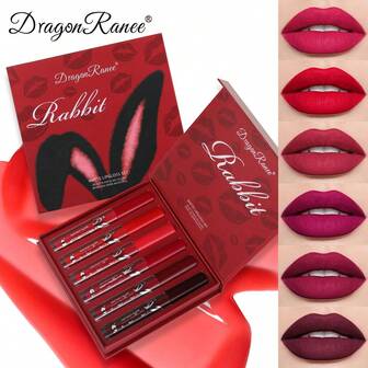 Set de 6 brillos de labios, lápiz labial mate de terciopelo, de larga duración, que no se pega, set de tintes y brillos de labios