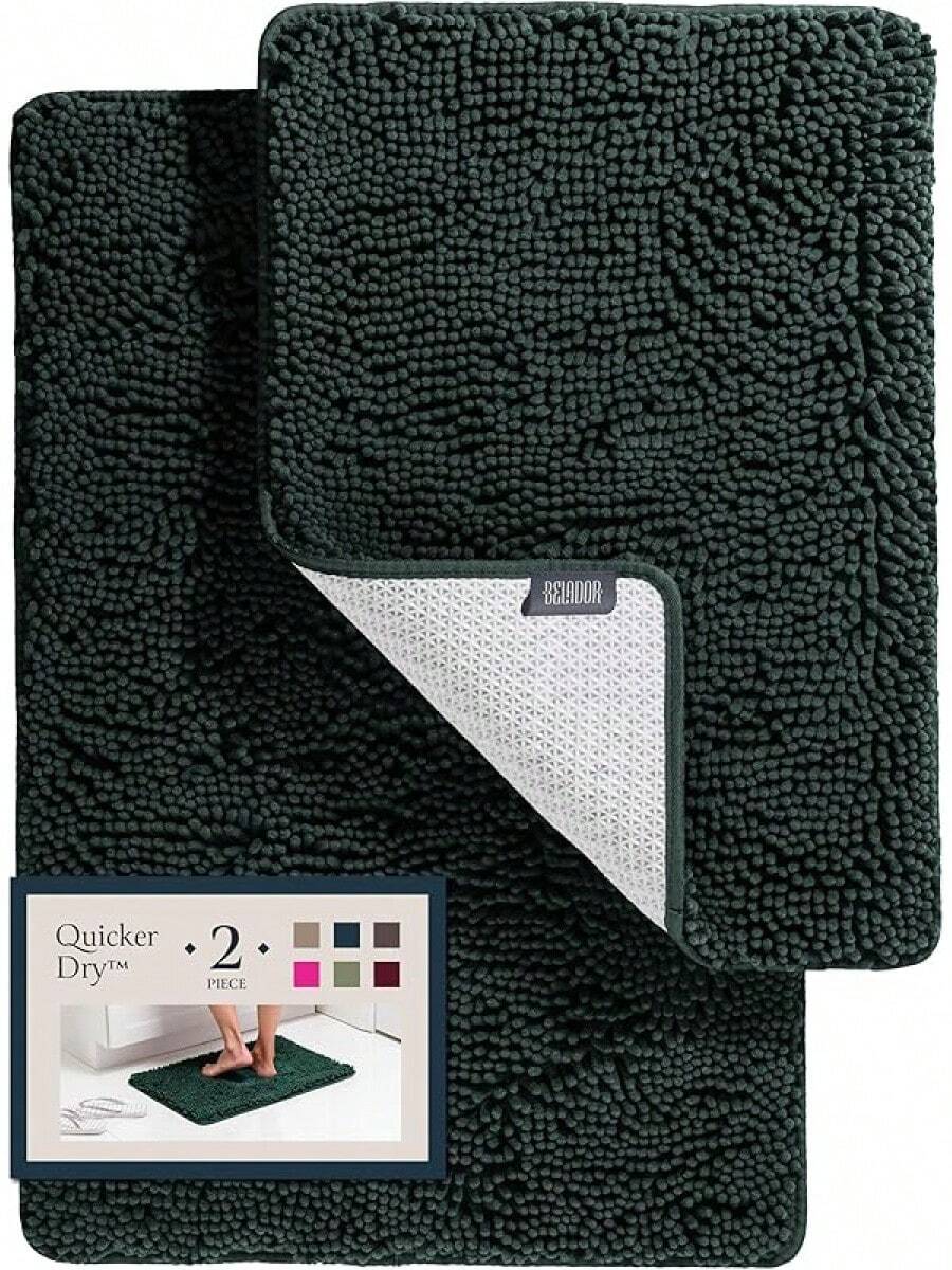 BELADOR Bathroom Rugs Sets 2 Piece- Plush Bath Mat Set Quick-Dry Soft Chenille Mat With Rubber Backing, Absorbent Rug Set, Washable Bath Rugs - Bath Mats 24x17 + 30x20 - Hunter Green - View 1