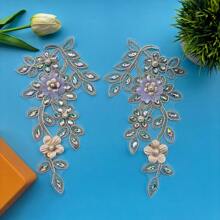 1pc/2pcs Set Of Handcrafted Rhinestone Patch Floral Embroidery Applique, Clothing Accessory Garment Sewing Decor For Dress, Bridal Gown, Purse In Multiple Colors - Multicolor - View 4