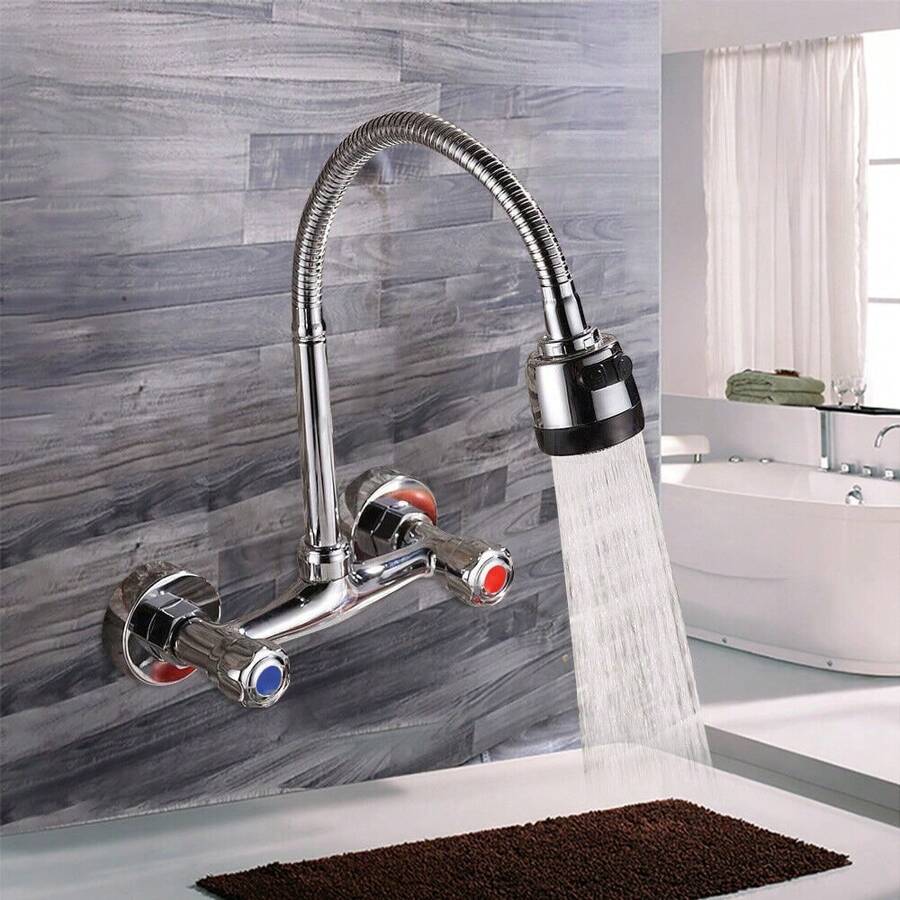 WUPYI Kitchen Faucet Swivelling Spout Wall Mounted Mixer Faucet Kitchen Water Faucet - Silver - View 1