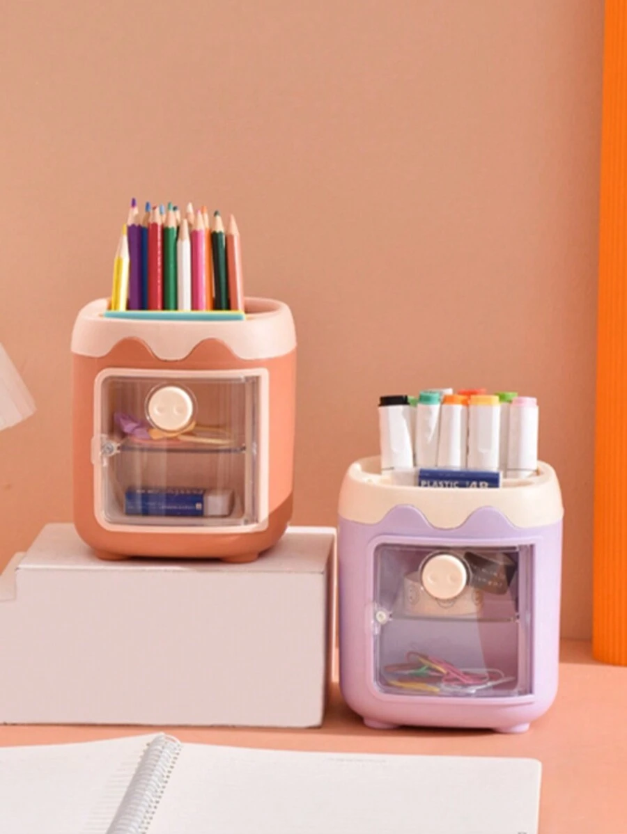 1 Piece Piggy Pencil 学生学习收纳盒桌面摆件女生文具收纳盒笔筒