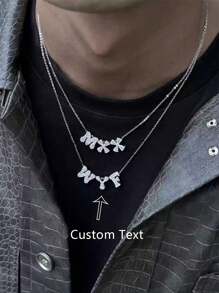 1 件奢华全冰方晶锆石首字母 DIY 项链，定制简约字母姓名项链，不锈钢个性化妈妈字母吊坠项链，送给女朋友、妈妈、家人、朋友、女儿、周年纪念、情人节、母亲节、生日、毕业典礼、日常穿着、婚礼、舞会、银色、时髦、简约、休闲、定制、个性化、独特、生日、派对、女士珠宝、优雅装扮、别致秋季、珠宝和手表、定制时尚文字项链 - 銀色 - 查看 11