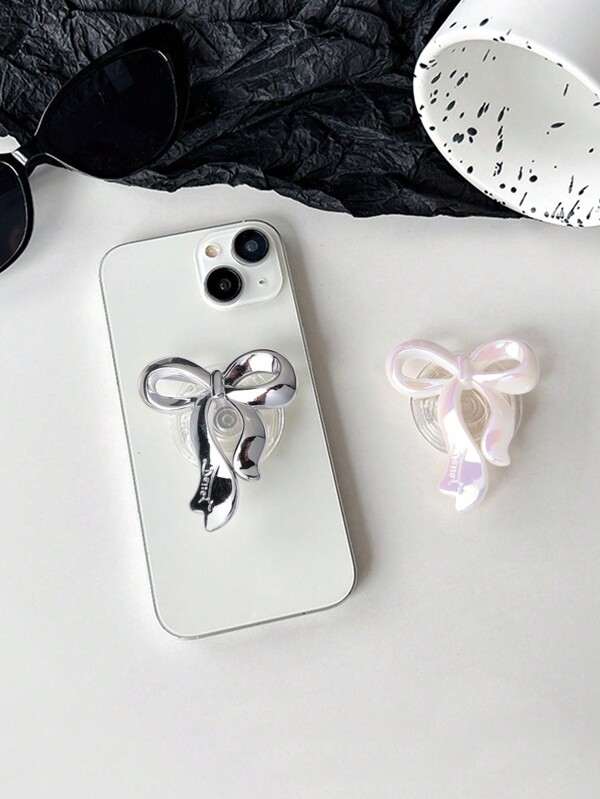 Minimalist Ins Bowknot Phone Grip Stand, Adhesive Niche Desktop Live Stream Holder, Stable Slouchy Desktop Mount, Foldable Phone Pull-Out Stand, Universal Compatible With IPhone, Android Phone, Gift For Birthday, Family, Friends Push-Pull Phone Grip, Phone Holder, Phone Accessories