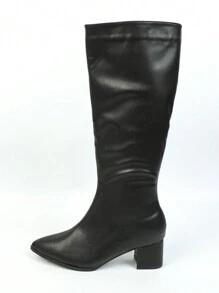 Women's Fashion White Knee-High Boots, Pointed Toe Thick Heels, Side Zipper, Thermal Lined, Warm Boots, Simple & Stylish, Slimming & Elongating, Versatile