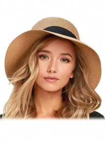 1pc Small Brim Korean Style Bow Strap Straw Hat - Straw Hat - View 19