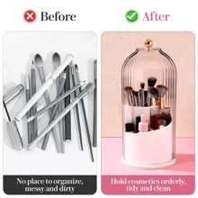 NetHong 360° Rotating Makeup Brush Holder Storage Box Desktop Cosmetic Organizer W/ Lid - White - View 9