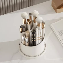 NetHong 360° Rotating Makeup Brush Holder Storage Box Desktop Cosmetic Organizer W/ Lid - White - View 11