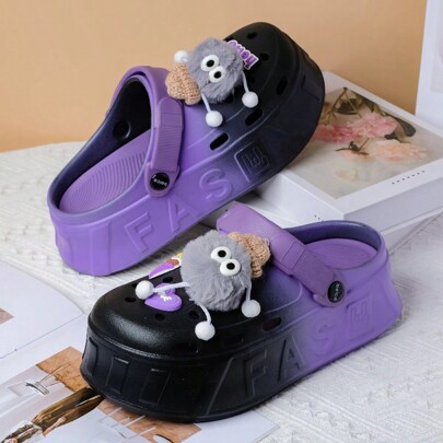 Women's Fashion Platform Clogs, Cartoon Slip-On Mule Shoes, Cute Lace Up Thick Bottom Anti-Slip Beach Sandals, Suitable For Spring, Summer And Autumn