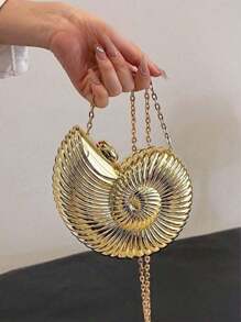 Elegant Conch Shape Design Mini Crossbody Bag, Fashion Solid Color Gold Acrylic Shoulder Bag With Chain Strap, New Creative Travel Holiday Lipstick Bag, Versatile Lock Closure Small Coin Purse For Wedding Party And Dinner, Women Evening Bags - Multicolor - View 2