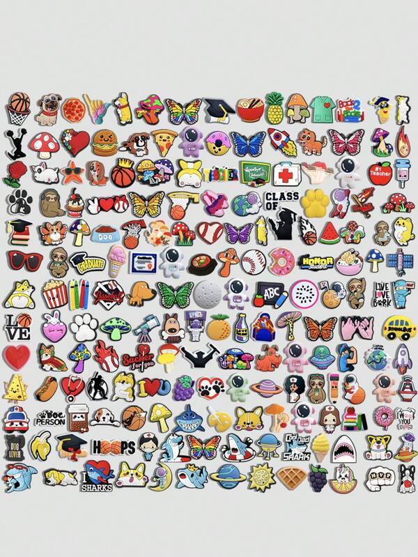 33 piezas Cuidado de la salud animal, Deportes, Cuidados médicos, Papelería, Astronauta, Unicornio, Mariposa, Corgi, Seta, Fruta, etc., Pegatinas desprendibles. Antiguo nuevo: el contemporáneo del arte del zapato con flores