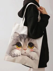 Katzen-Muster beidseitig bedruckte Schultertasche, bedruckte Handtasche, lässige Reise-Strandtasche mit großer Kapazität, wiederverwendbare Schulter-Einkaufstasche, Damen lässige Schultertasche, Handtasche mit großer Kapazität, Segeltuch-Strandtasche, Handtasche, Einkaufstasche, bedruckte Damen Einkaufstasche für den Rücken zur Schule, Schulmaterial, Rückkehr zur Schule