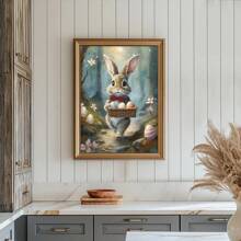 1PC Cute Rabbit Decor, Hiking Easter Bunny Poster, Forest Canvas Wall Art, Easter Bunny Decor, Easter Day Wall Art- Home Decor -Living Room, Bed Room, Hallway Decoration Gifts Birthday Graduation