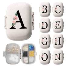 初次旅行用藥盒，8個格子的便攜式A-Z字母藥盒，每日藥丸盒可以容納維生素，口袋錢包藥物組織者小型藥丸容器，帶有字母標識的收納盒