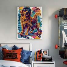 1PCS With Frame Cool Golden Retriever Skateboard Wall Art Dog Picture Wall Decor Cheerful Golden Retriever Puppy Canvas Print Poster Home Office Decoration, Suitable For Bedroom Living Room Dining Room Kitchen Bathroom Study Office Hotel Apartment Coffee Room Studio Corridor Wall Decoration, Ready To Hang - 彩色 - 查看 2