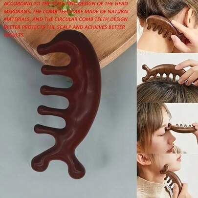 1pc 经络按摩梳 檀香海豚头肩颈按摩梳 五齿按摩梳 适用于经络按摩 缓解压力 舒缓情绪