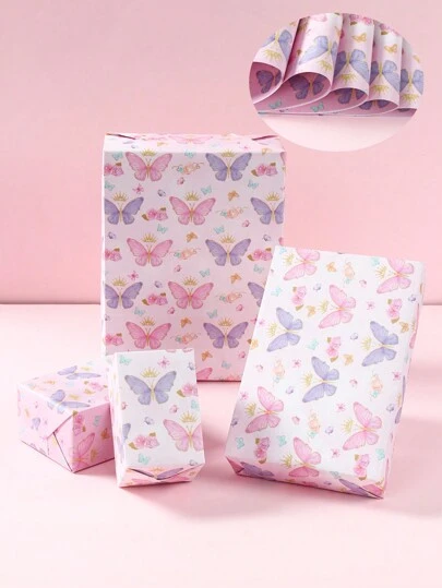 6pcs Purple Pink Butterfly Pattern Gift Wrapping Paper, Purple Pink Butterfly Theme Flower Bouquet Dust-Proof Wrapping Paper Gift Decoration, Gift Pacing Supplies, Suitable For Birthday Holiday Party Flowers, Arts & Crafts Decorations, Birthday Gift Wrapping, Party Favor Wrapping, Birthday Decoration