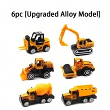 Tecforood 1/6PCS 1:64 Diecast Car Set, Including Bulldozers, Forklift, Excavator & Other Educational Indoor,Yellow And Black Color Schemeoutdoor Toy Cars, Mini Car Models For Boys And Girls 3 Years Old Birthday Gifts,Toy Simulation Car Model Engineering Vehicle Road Roller