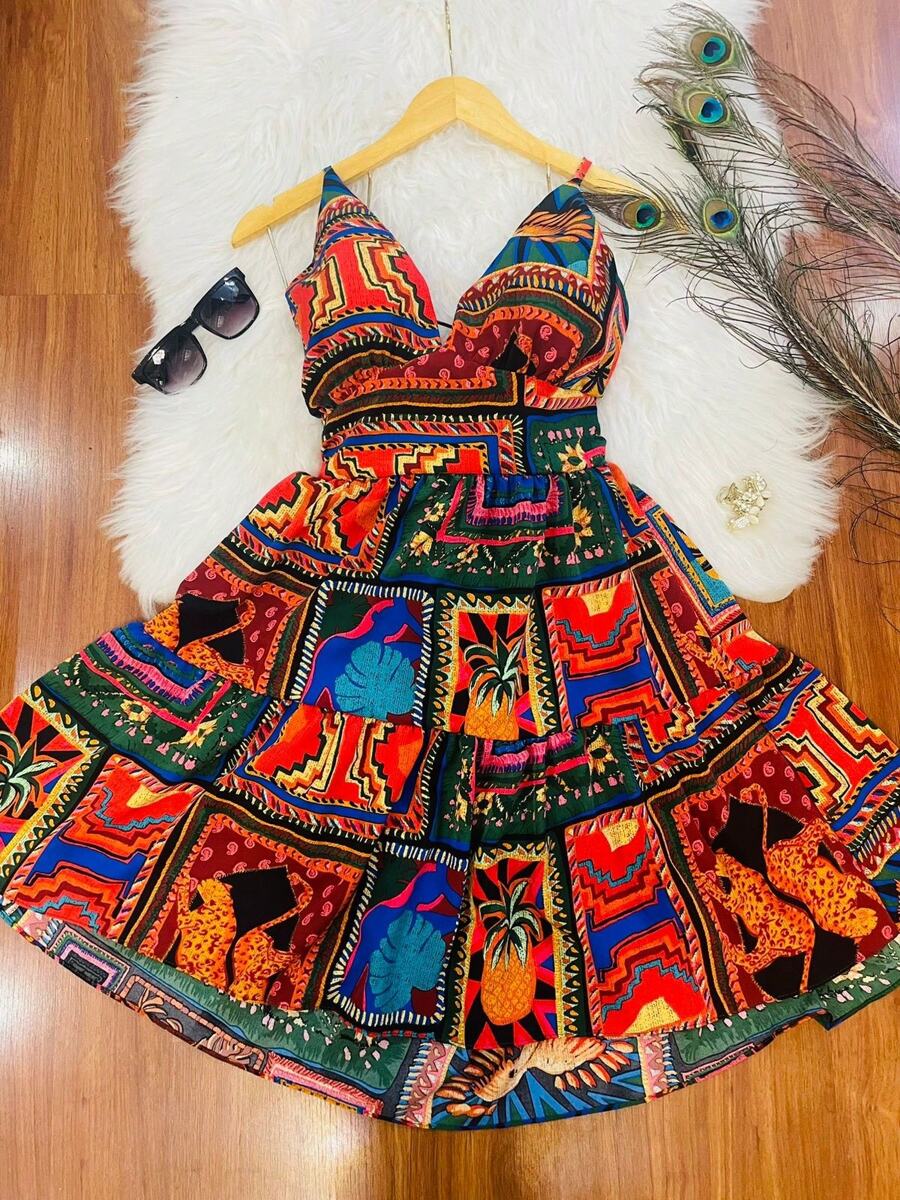 HONGDA VARIETIES New Dress At The Back With Elastane Ties And Adjustable String With Print Cold Harvest Material - Nhiều màu - Xem 1