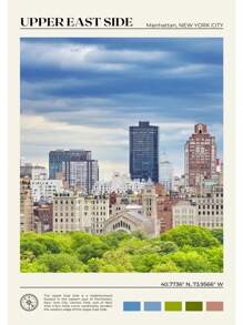 1 pieza Póster de escena de viaje a Nueva York con pintura en lienzo de las Montañas Catskill, Central Park y el Valle del Río Hudson para decoración de oficina y hogar sin marco