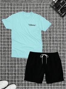 Cotton T-Shirt + Tectel Shorts Set For Men, Adult, New HL - Baby Blue - View 2