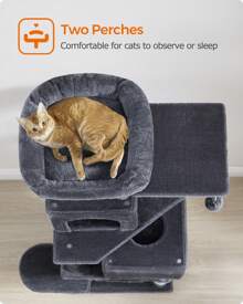 Feandrea Cat Tree, 61-Inch Cat Tower For Indoor Cats, Plush Multi-Level Cat Condo With 5 Scratching Posts, 2 Perches, 2 Caves, Hammock, 2 Pompoms - Grey - View 4