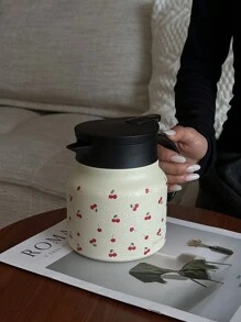 1pc 800ml Stainless Steel Double Wall Insulated Cherry Blossom Pattern Coffee/Tea/Water Pot, Suitable For Office, Restaurant, Outdoor, School, Home, Great Gift For Christmas, Valentine's Day, Mother's Day, Back-To-School Back To School