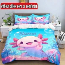 3 Peças Conjunto de Capa de Edredom Macio e Resistente a Rasgos com Estampa Fofa de Axolotl - Roupa de Cama Personalizável para Todas as Estações - Inclui 1 Capa de Edredom e 2 Fronhas (Sem Enchimento)