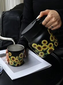 1 pièce Cafetière/Théière sous vide isolée double paroi en acier inoxydable 800 ml avec motif tournesol, tasse de voyage, gobelet à fond plat, convient pour le bureau, le restaurant, l'extérieur, l'école, la maison. Idéal pour les cadeaux de Noël, Saint-Valentin, Fête des mères, Rentrée des classes, anniversaire.