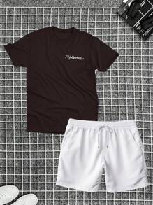Cotton T-Shirt + Tectel Shorts Set For Men, Adult, New HL - 鏽棕色 - 查看 1