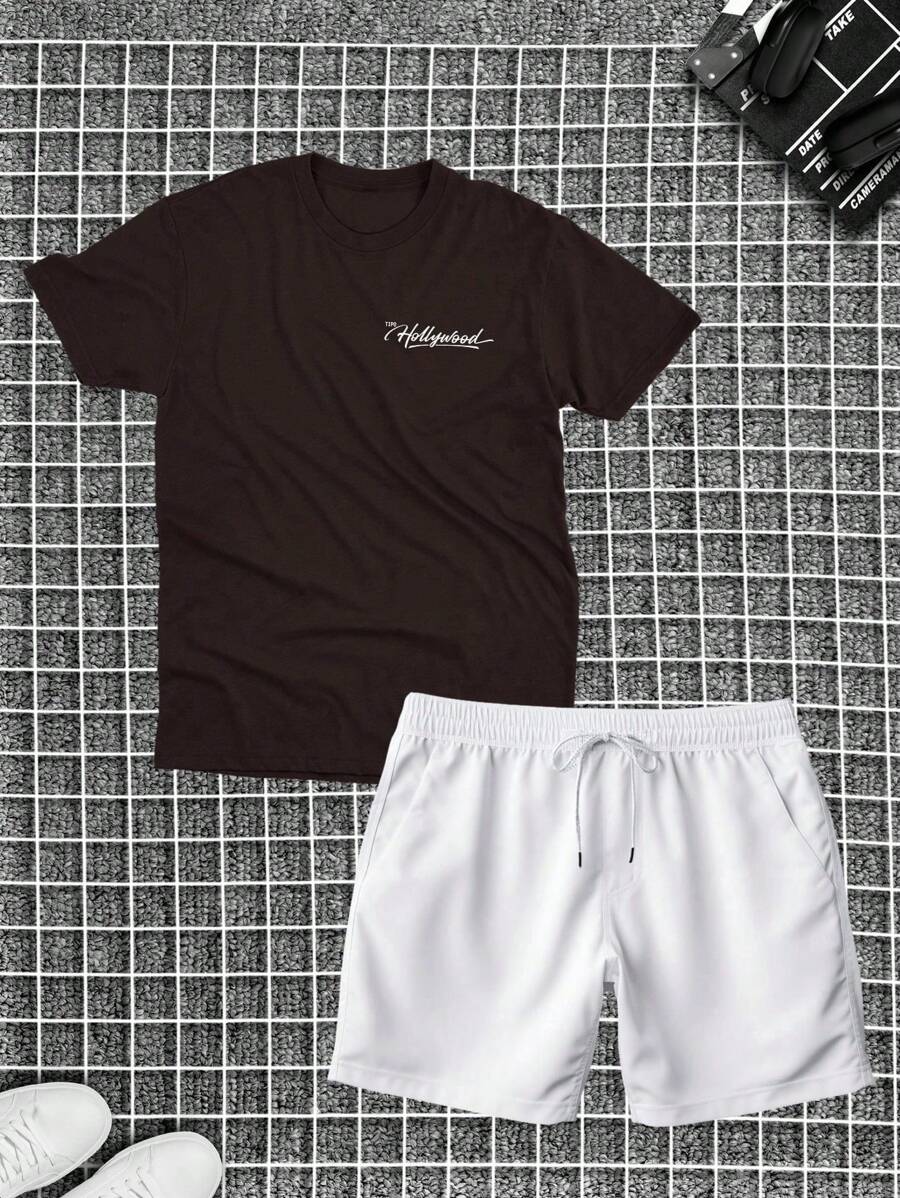 Cotton T-Shirt + Tectel Shorts Set For Men, Adult, New HL - 鏽棕色 - 查看 1