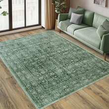 Large Floral Area Rugs For Living Room, Washable Printed Vintage Floral Rug For Living Room, Extra Large Area Rugs For Bedroom Low Pile Non Slip Rug For Home Decor Aesthetic - 墨綠色 - 查看 6