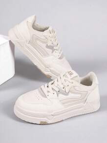 2024新款厚底休闲运动鞋学生白鞋百搭运动鞋 - 米色 - 查看 3