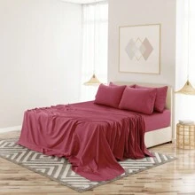 LUX DECOR 6-Piece Embroidered Bed Sheet Set – Brushed Microfiber, Deep Pocket, Lightweight & Breathable – Graduation Gifts, Home Decor, Sleep Protection For Dorms, Student Beds, Back‑To‑School Gift, Soft Bed Linens, Comfortable Sleep, Luxury Bed Set, Valentine's Day Bedroom, Spring Bedding Refresh, Guest Room Essentials, Dorm Room Bedding, Premium Bed Linens, Easy Care Sheets, Hypoallergenic Fabric, Year-Round Comfort, Master Bedroom Update, Matching Bedding Set, Hotel Quality Linens - 酒紅色 - 查看 6