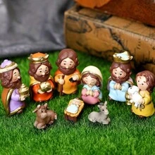 10 PCS Ornament Cartoon Birth Of Jesus, Nativity Scene Ornaments, Home & Office Decoration